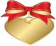 Gold Heart with Red Bow Transparent PNG Clip Art Image